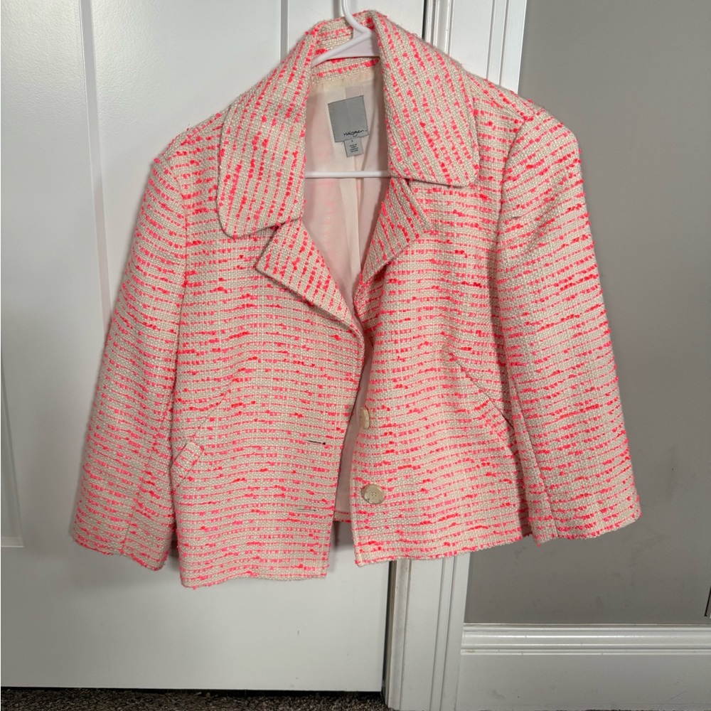 Halogen Pink and White Tweed Blazer